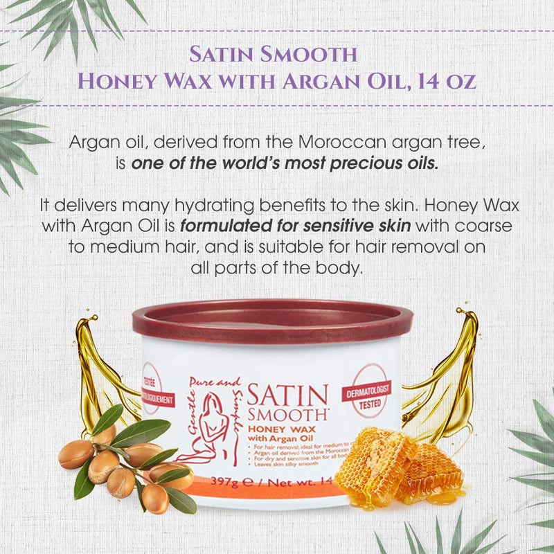 Satin Smooth Honey Hair Removal Wax with Argan Oil, for Medium to Coarse Hair, Full Body Waxing, Ideal for Sensitive Skin, 14oz - Image 2